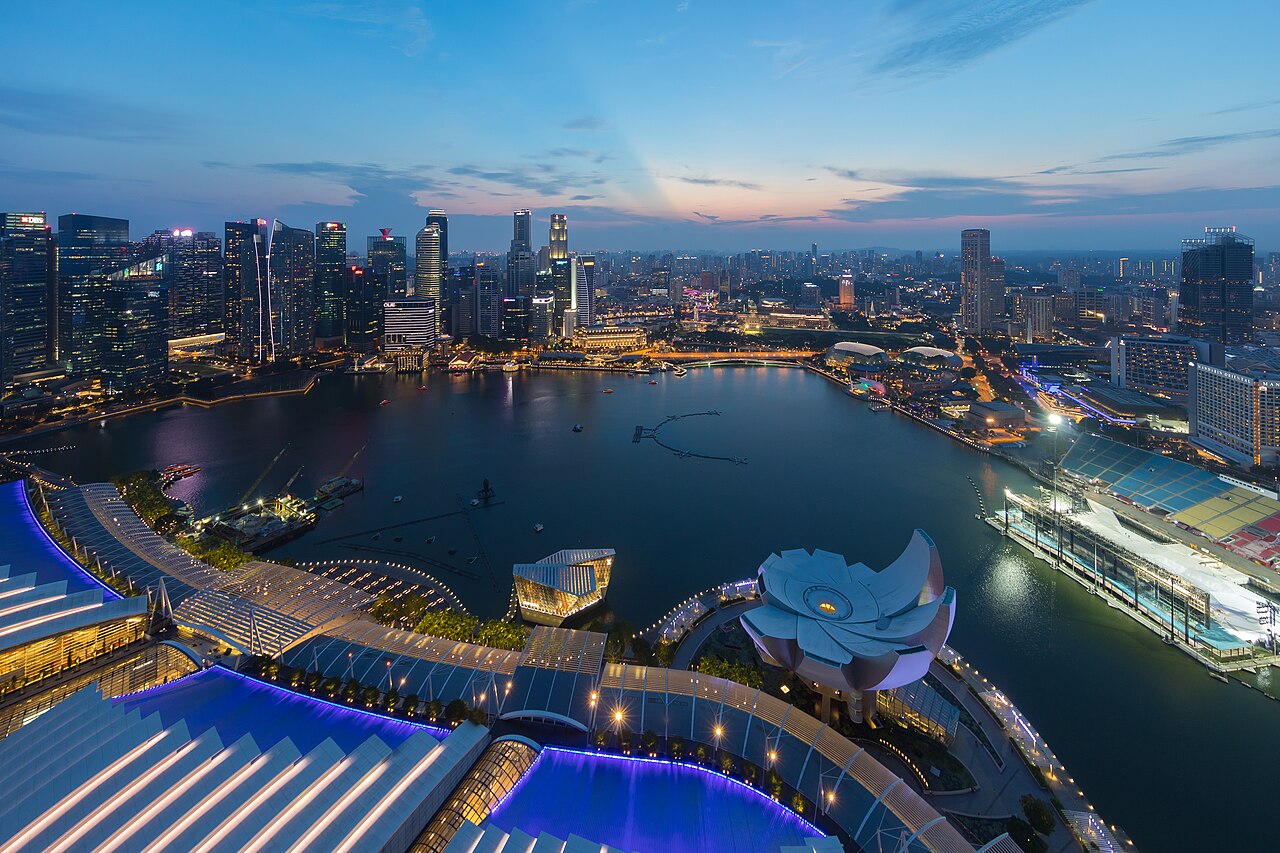 The Singapore city skyline at dusk